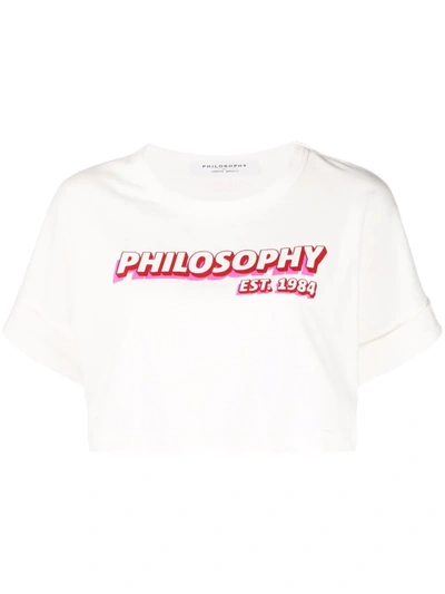 Philosophy Di Lorenzo Serafini Logo Cotton Jersey Cropped T-shirt In Bianco