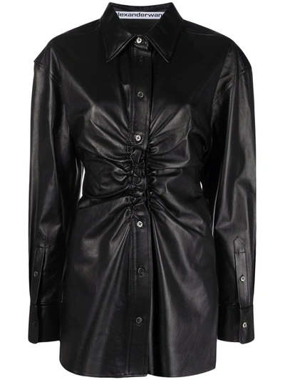 Alexander Wang Long Sleeve Shirt With Ruched Waist In Black