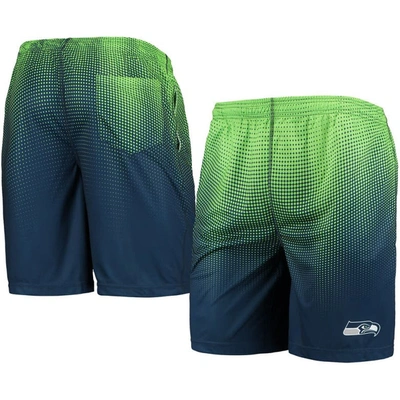 Foco Men's College Navy And Neon Green Seattle Seahawks Pixel Gradient Training Shorts In College Navy,neon Green