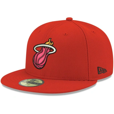 NEW ERA NEW ERA RED MIAMI HEAT OFFICIAL TEAM COLOR 59FIFTY FITTED HAT