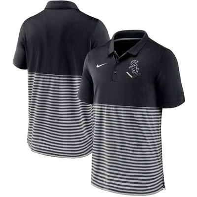 Nike Men's Black-gray Chicago White Sox Home Plate Striped Polo