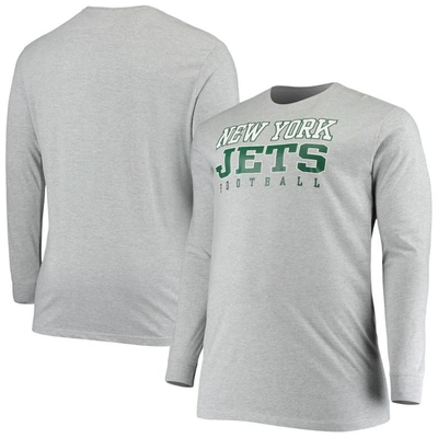 Fanatics Men's Big And Tall Heathered Gray New York Jets Practice Long Sleeve T-shirt In Heather Gray