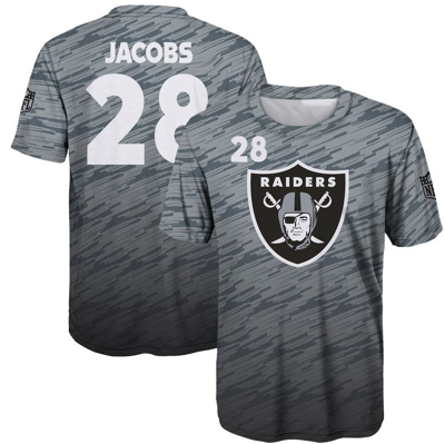 Zzdnu Outerstuff Kids' Youth Josh Jacobs Silver Las Vegas Raiders Propulsion Name & Number T-shirt