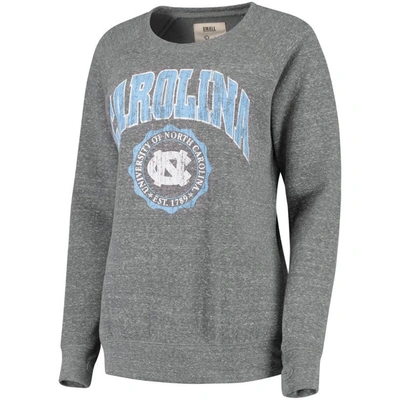 Pressbox Women's Heathered Gray North Carolina Tar Heels Edith Vintage-like Knobi Pullover Sweatshirt