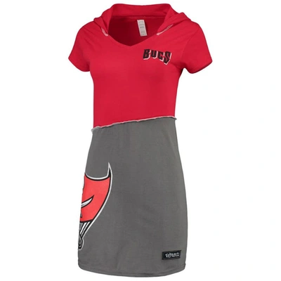 Refried Apparel Red/pewter Tampa Bay Buccaneers Sustainable Hooded Mini Dress In Red,pewter