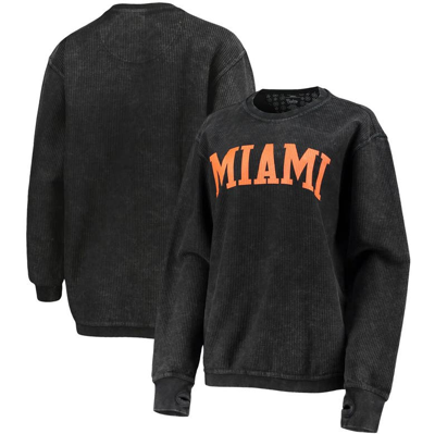 Pressbox Women's Black Miami Hurricanes Comfy Cord Vintage-like Wash Basic Arch Pullover Sweatshirt
