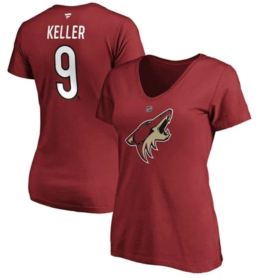 Fanatics Women's Clayton Keller Garnet Arizona Coyotes Authentic Stack Name And Number V-neck T-shirt
