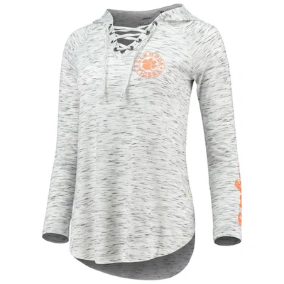 Pressbox Women's  Gray Clemson Tigers Space Dye Lace-up V-neck Long Sleeve T-shirt