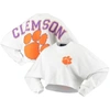 SPIRIT JERSEY WHITE CLEMSON TIGERS RAW HEM CROPPED SPIRIT JERSEY LONG SLEEVE T-SHIRT