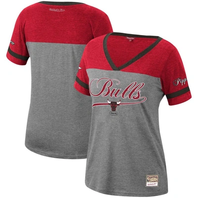 Mitchell & Ness Women's  Scottie Pippen Heathered Charcoal Chicago Bulls Team Captain V-neck T-shirt