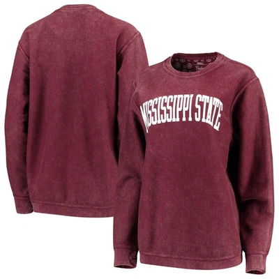 Pressbox Women's Maroon Mississippi State Bulldogs Comfy Cord Vintage-like Wash Basic Arch Pullover Sweatshir