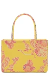 Amina Muaddi Amini Gilda Floral Satin Crystal Top-handle Bag In Floral Yellow