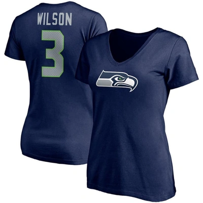 Fanatics Women's Russell Wilson College Navy Seattle Seahawks Player Icon Name And Number V-neck T-shirt