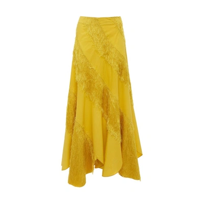 La Doublej Lollipop Asymmetric Fringed Cotton-poplin Skirt In Giallo