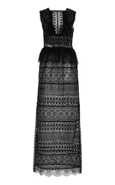 Ulla Johnson Lilia Ruffled Cotton-lace Maxi Dress In Noir