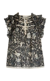 Ulla Johnson Asmara Ruffled Printed Cotton-blend Voile Top In Navy/grey