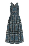 Ulla Johnson Kerani Printed High Square-neck Pleated Midi Dress In Blue