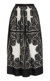 Ulla Johnson Francesca Satin-trimmed Appliquéd Cotton And Silk-blend Midi Skirt In Black,white