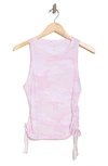 1.state Camo Print Side Tie Ruched Cotton & Modal Tank Top In Pink/ Multi