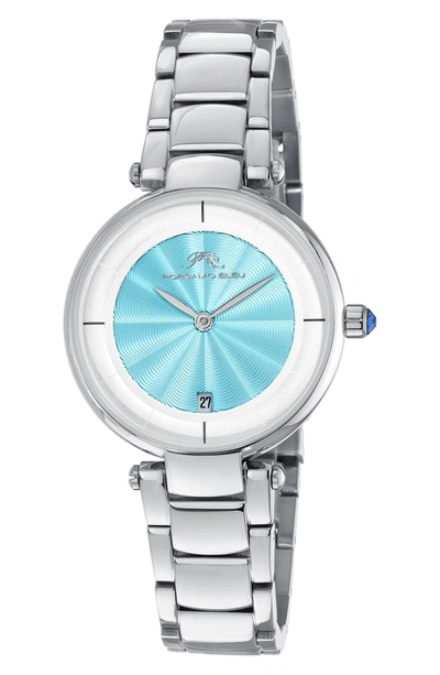 Porsamo Bleu Madison Guilloche Stainless Steel Bracelet Watch, 29mm In Silver/ Turquoise