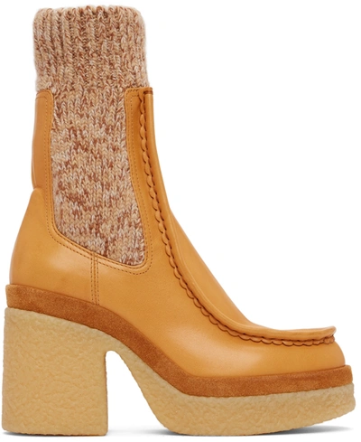 Chloé Jamie 105mm Rib-knit Ankle Boots In Burning Camel