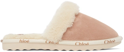 Chloé Pink Suede Woody Slippers In 6i5 Maple Pink