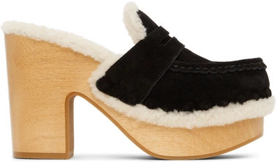 Chloé Joy Shearling-lined Suede Clogs In 001 Black
