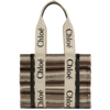 Chloé Woody Medium Leather-trimmed Striped Recycled Cashmere-blend Tote In Multicolour Black 1