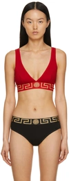 Versace Red Greca Border Bralette In Rosso