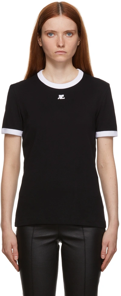 Courrèges Logo-embroidered Short-sleeve T-shirt In Black