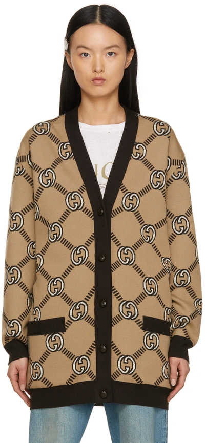 Gucci Gg-jacquard Reversible Wool-blend Cardigan In Brown