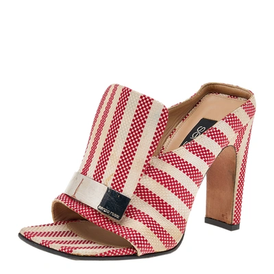 Pre-owned Sergio Rossi Multicolor Striped Fabric Slide Sandals Size 36