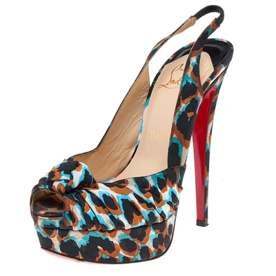 Pre-owned Christian Louboutin Multicolor Fabric Miss Benin Knotted Platform Slingback Sandals Size 36.5