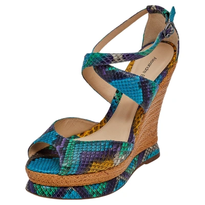 Pre-owned Alexandre Birman Multicolor Python Wedge Platform Ankle Strap Sandals Size 39.5