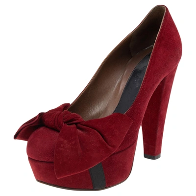 Pre-owned Marni Red Suede Bow Platform Pumps Size 37