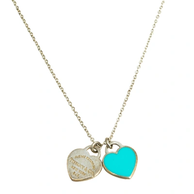Pre-owned Tiffany & Co Return To Tiffany Sterling Silver Mini Double Heart Tag Pendant Necklace
