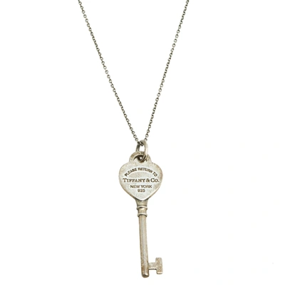 Pre-owned Tiffany & Co Sterling Silver Heart Key Pendant Necklace