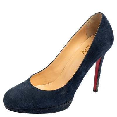 Pre-owned Christian Louboutin Blue Suede New Simple Platform Pumps Size 38.5