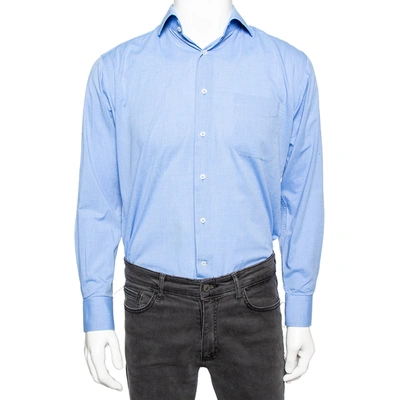 Pre-owned Balmain Blue Cotton Button Front Shirt S