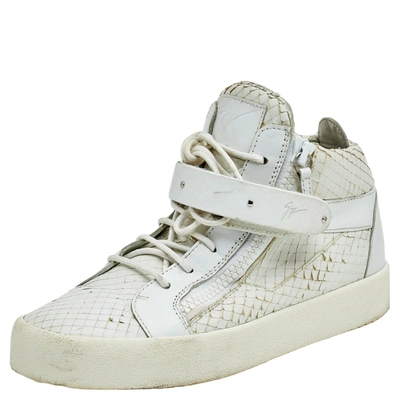 Pre-owned Giuseppe Zanotti White Python Embossed Leather Coby High Top Trainers Size 41