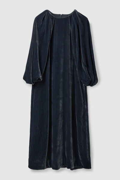 Cos Silk Velvet Puff Sleeve Dress In Blue | ModeSens