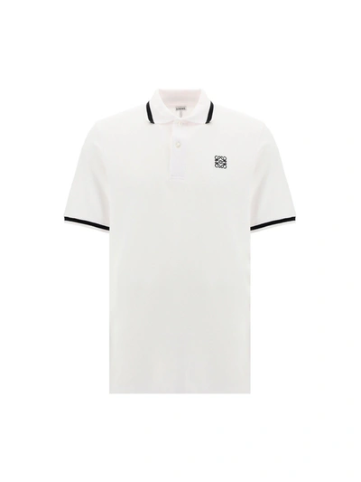 Loewe Anagram Embroidery Cotton Pique Polo In White