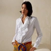 RALPH LAUREN KEARA RUFFLE-TRIM BROADCLOTH SHIRT