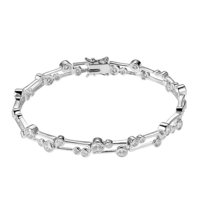 Morgan & Paige Rhodium Plated Sterling Silver Double Layer Fluttering Tennis Bracelet In Silver Tone,white