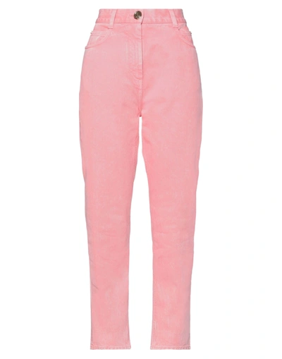 Balmain 5 Pockets Plain Jeans In Pink Moyen