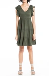 Max Studio Ruffle Cap Sleeve Tiered Jersey Babydoll Dress In Cypress