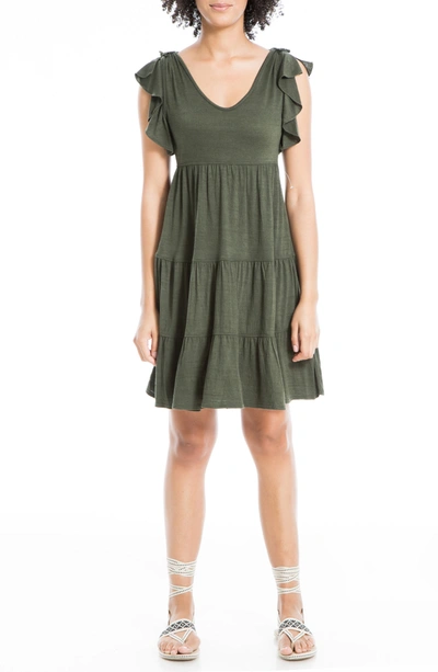 Max Studio Ruffle Cap Sleeve Tiered Jersey Babydoll Dress In Cypress
