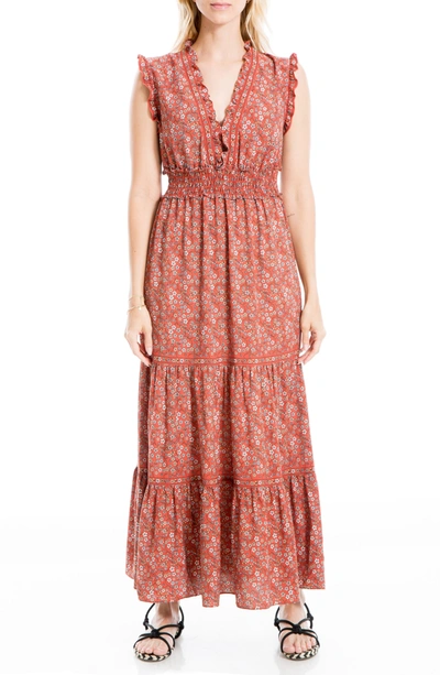 Max Studio Sleeveless Smocked Floral Print Tiered Maxi Dress In Rstylssd