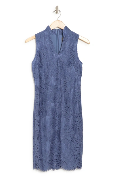 Vince Camuto High Neck Lace Bodycon Dress In Denim
