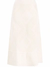 Jil Sander White Open-knit Patterned Midi Skirt In White